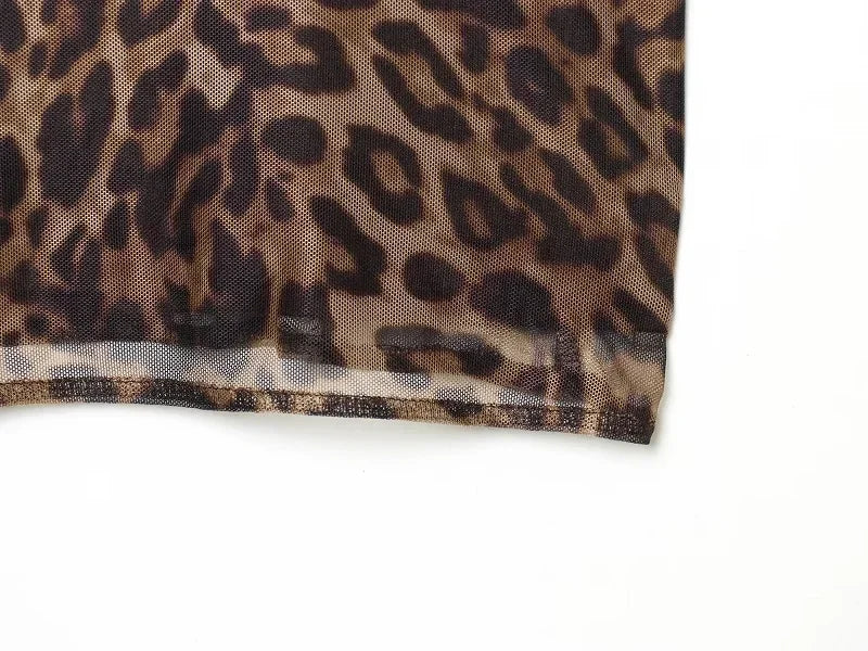 Vintage Leopard Print Mesh Long Skirt With Empire Waist Flowy Tulle