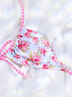 Floral Bow Pink Bikini Swimsuit For Women Low Waist Bandage Beachwear Chic Summer Bathing Suit