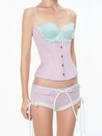 Sweet Romance Patchwork Lace Camisole With Soft Neckline