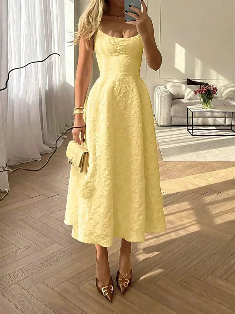 Backless O Neck Sling Maxi Dress A Line Slim