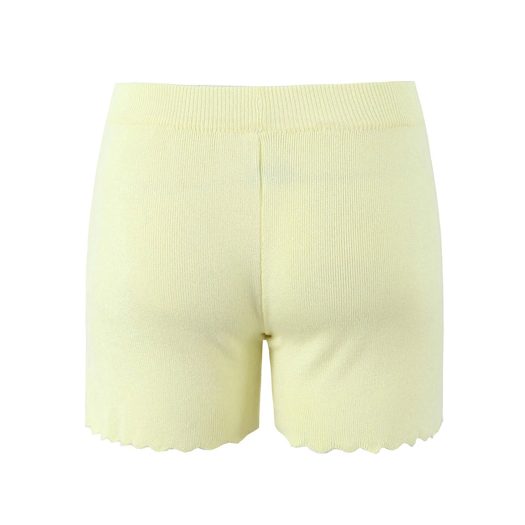 Vintage Two-piece Knit Cardigan And Elastic Waist Shorts Set