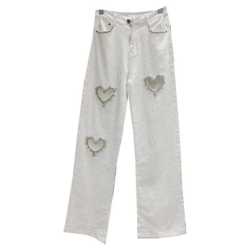 Romantic Heart Cutout Straight Jeans With High Waist