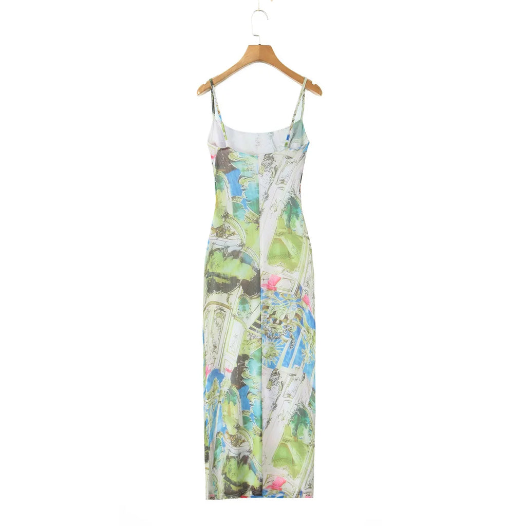 Sunlit Printed Strap Dress With Slim Fit Silhouette