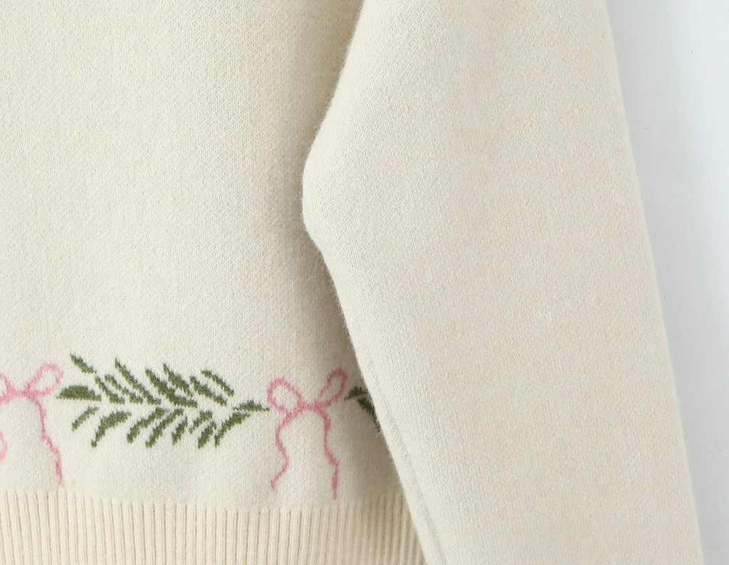 Women Sweater Cardigan Lovely Short Embroidered Sweaters O Neck Knitted Jumpers
