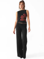 Floral Print Crop Tank Top For Women Fitted Boat Neck Sleeveless
