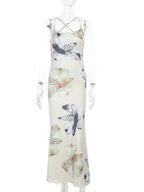 Apricot Backless Bandage Maxi Dress With Spaghetti Straps