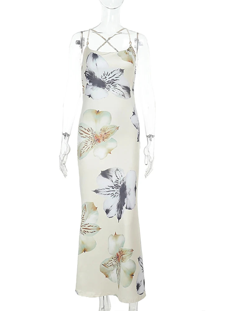 Apricot Backless Bandage Maxi Dress With Spaghetti Straps