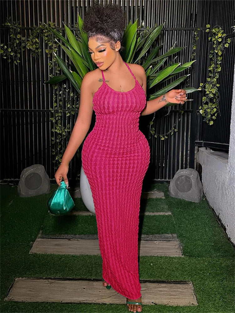 Ruched Spaghetti Strap Maxi Dress Backless Bandage For Women
