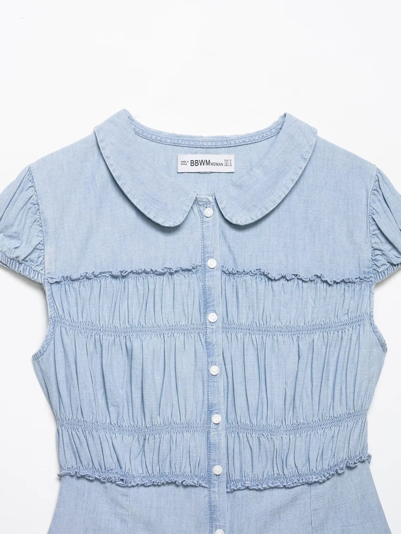Sweet Retro-style Doll Neck Bubble Sleeve Women's Pleated Top