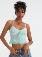 Fairycore Lace Camisole With Spaghetti Straps And Patchwork Detail Top