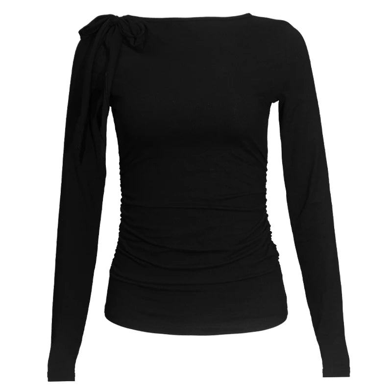 Long Sleeve Belted Top With Gathered Design