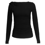 Long Sleeve Belted Top With Gathered Design