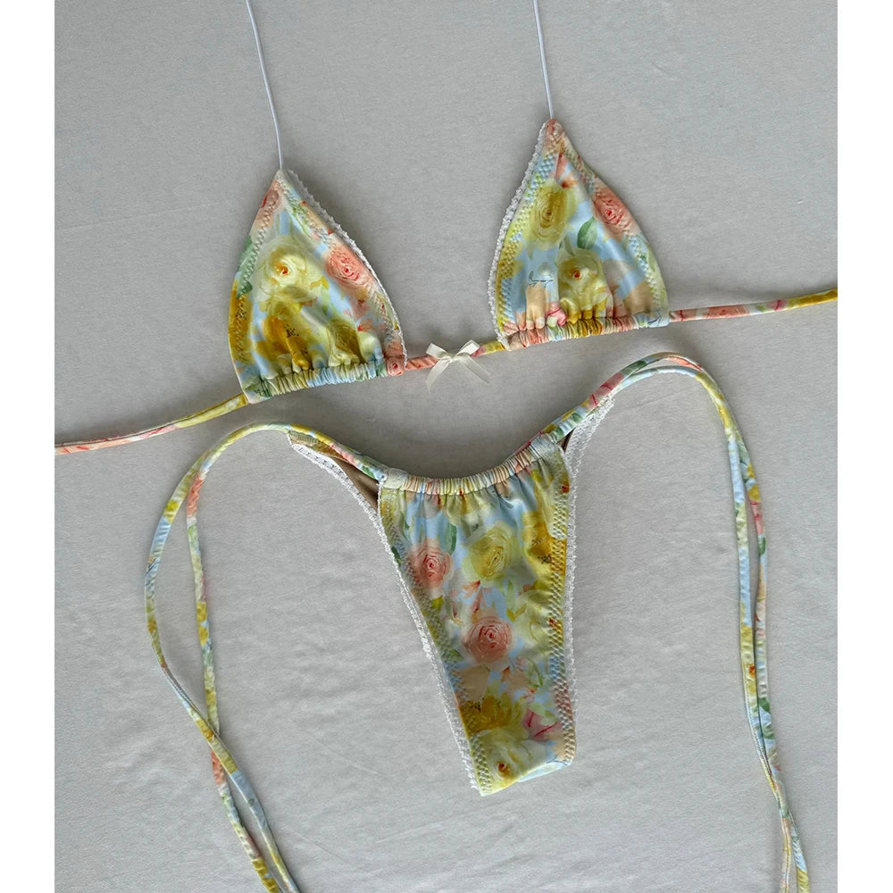 Print Micro Bikini Set Summer Beachwear Flirty Thong Swimsuit Bright Pattern