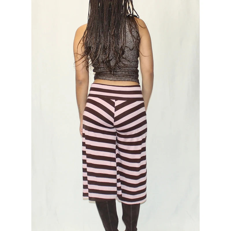 Fold Over Waist Capri Pants With Elastic Wide Leg Cropped Style