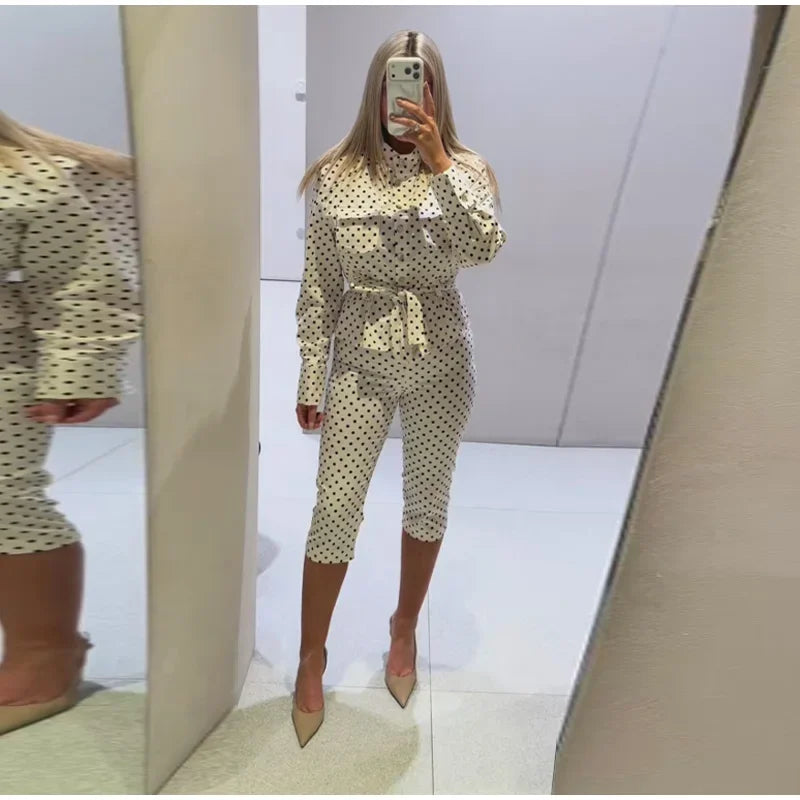 Capri Set With Lace Up Stand Collar Jacket And High Waist Pencil Pants Two Piece Outfit
