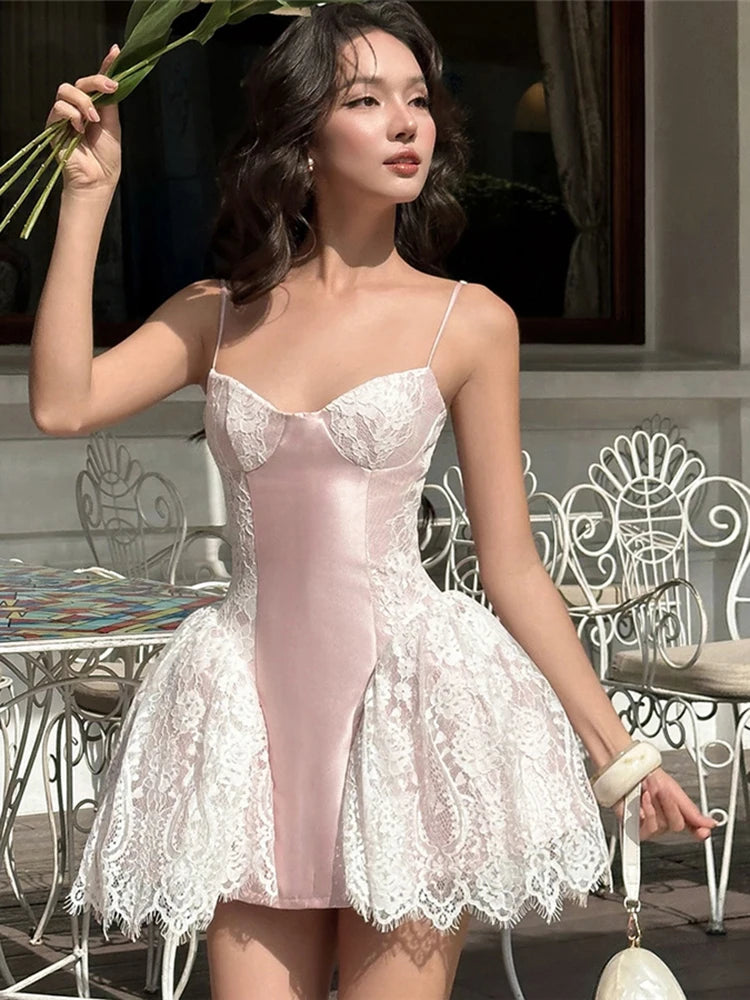 Patchwork Satin Mini Dress With Square Collar Sleeveless Bodycon