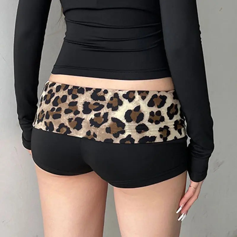 Leopard Patchwork Shorts With Low Waist