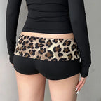 Leopard Patchwork Shorts With Low Waist