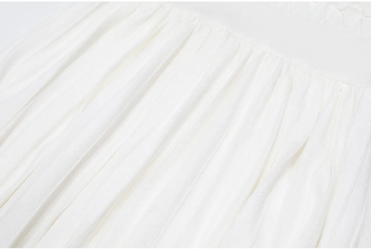 Knit Maxi Dress With Short Sleeve Hollow Detailing And Pleated Skirt