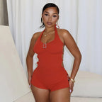 Sleek Hollow Out Halter Jumpsuit Short Romper