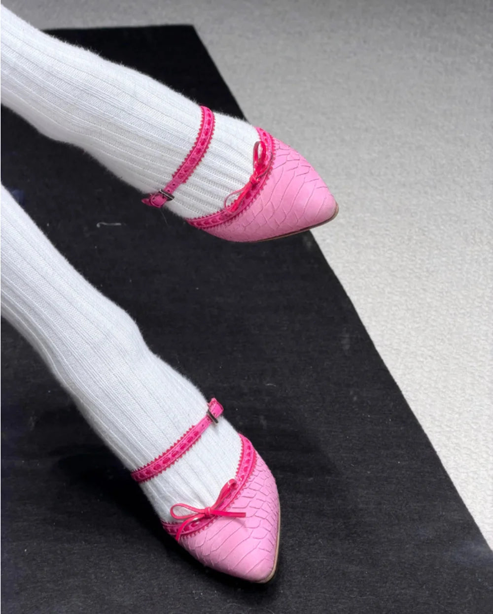 Vivid Pink Pointed Toe Pumps With Bow Strap Croc Embossed Detail