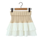 Knit Color Block Mini Skirt High Waisted Pleated
