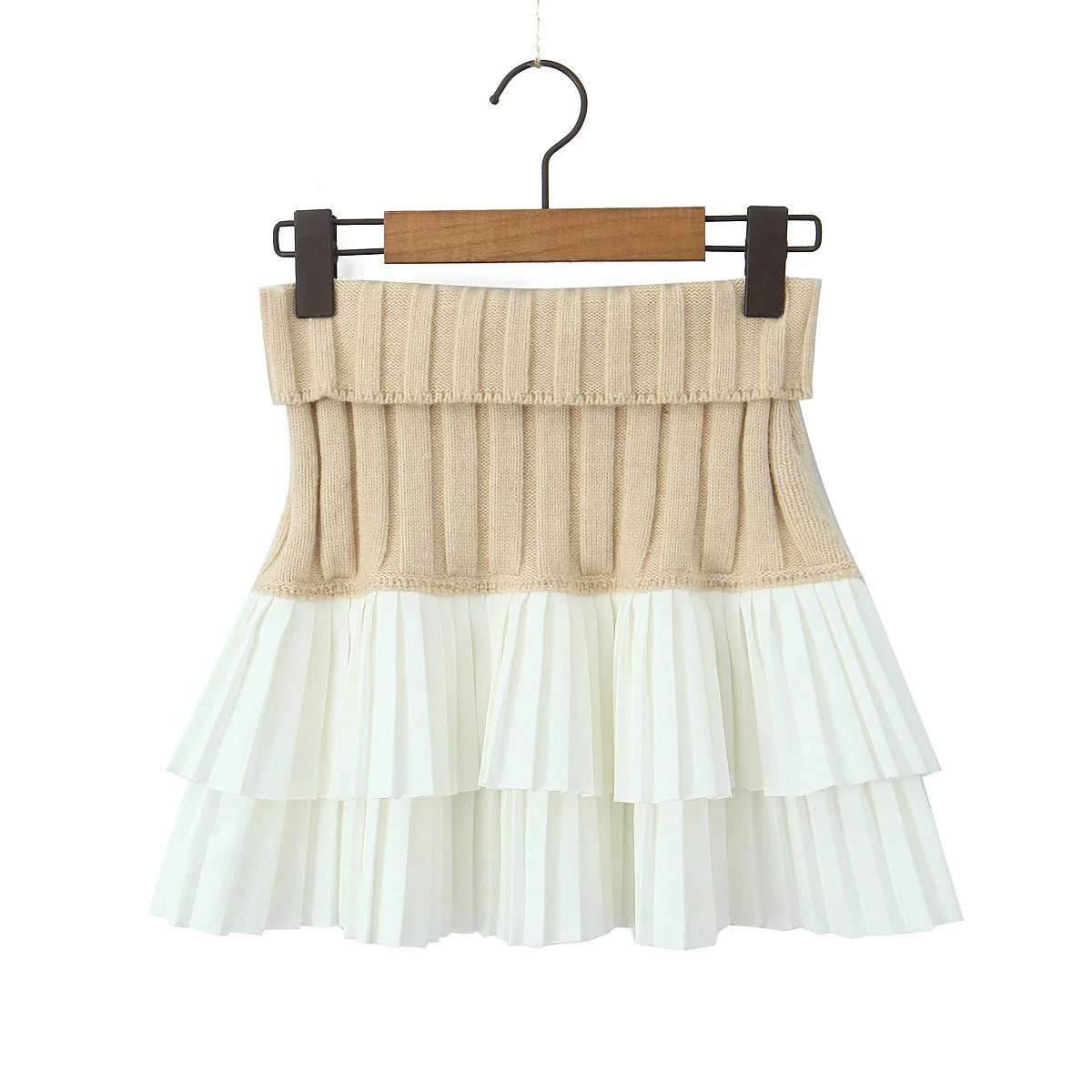 Knit Color Block Mini Skirt High Waisted Pleated