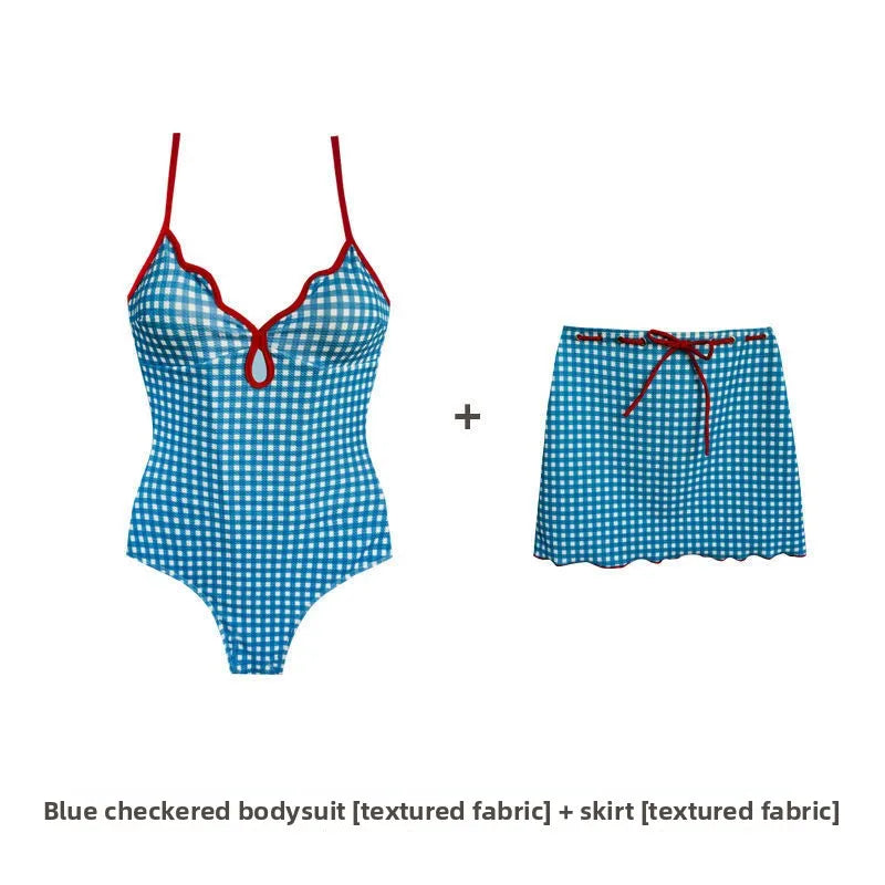 Women's Plaid One-Piece Swimsuit with Separate Two-Piece