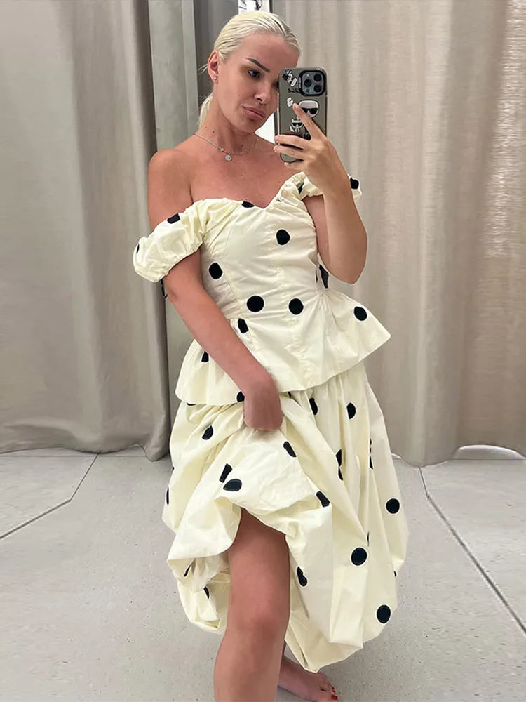 Fashion Women's Lady Suit Halter A-line Tops Bud Loose Skirt Polka Dot Set