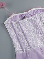 One Shoulder Floral Hollow Out Purple Maxi Dress