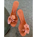 Flower Decor Open Toe Matte Leather Stiletto Chic High Heel Shoes