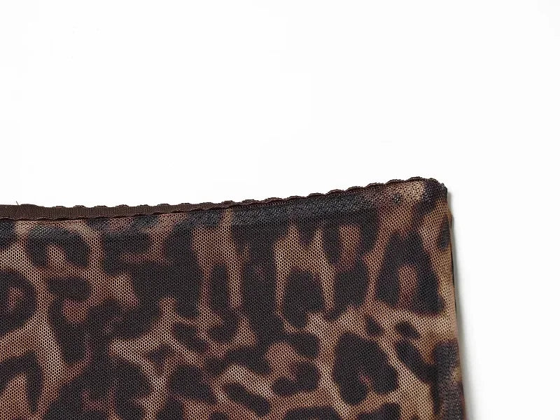 Vintage Leopard Print Mesh Long Skirt With Empire Waist Flowy Tulle