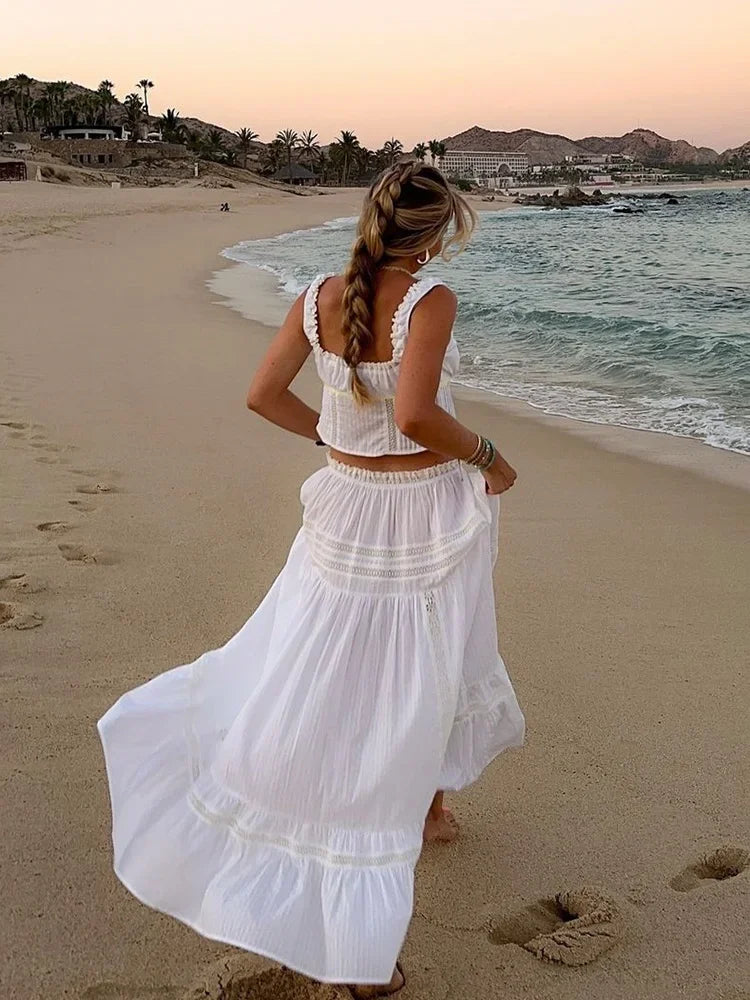 White Lace 2-Piece Maxi Skirt Set