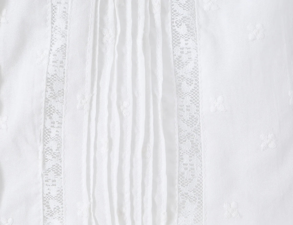 Sweet White Embroidered Floral Crop Shirt With V Neck Puff Sleeves And Ruffle Hem Slim Fit