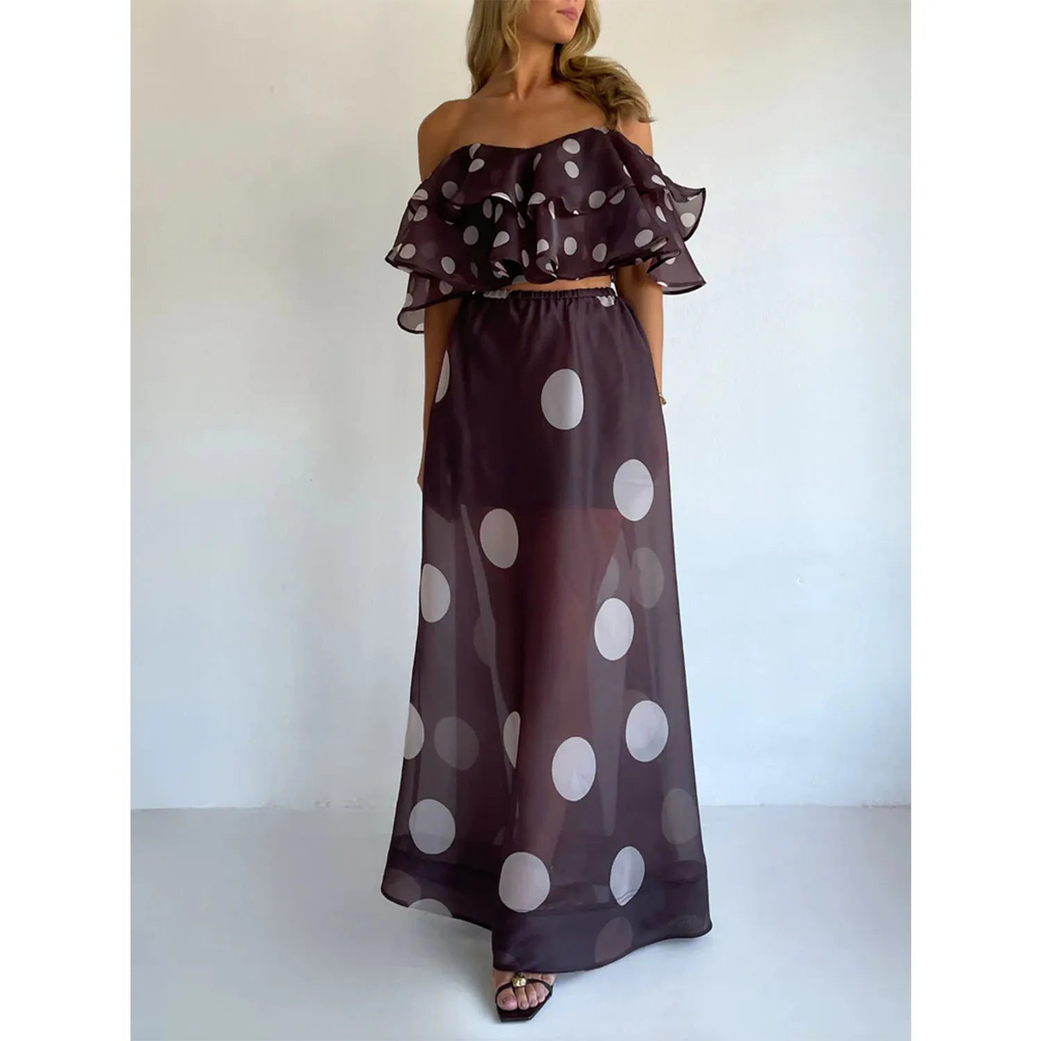 Sexy Print Asymmetrical Hem Long Skirt Set Fashionable Sleeveless Women's Polyester Fabric Casual Leisure Suit