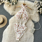 Floral Halter With Mesh Bodysuit