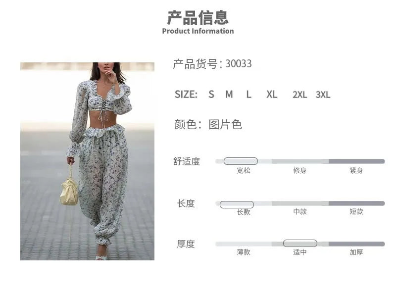 Breezy Ruffle Set With Lightweight Top And Flowing Trousers Casual Style