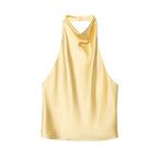 Elegant Satin Backless Halter Top For Women Off Shoulder