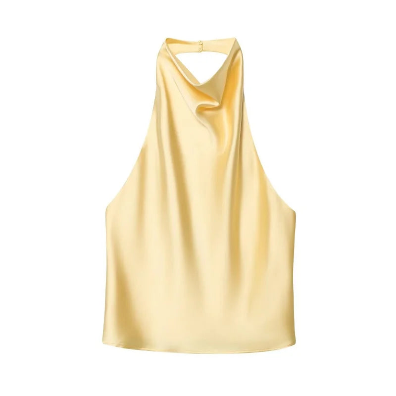 Elegant Satin Backless Halter Top For Women Off Shoulder