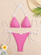 Plaid Dot Swimsuit With Neck Bow Tie Vintage Beachwear