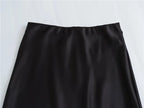 Satin High Waist Midi Skirt With Flair