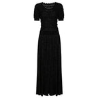Knit Maxi Dress With Short Sleeve Hollow Detailing And Pleated Skirt