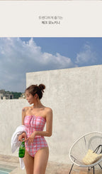 Plaid Push Up Backless One Piece Swimsuit