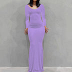 Long Sleeve Dress With Slim Silhouette And Flowing Maxi Skirt