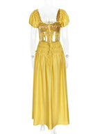 Vibrant Lace Up Back A Line Dress With Short Sleeves
