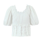 Sunlit Vintage Puff Sleeve V Neck White Chiffon Crop Top Blouse
