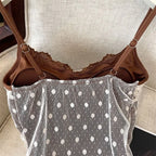 Lace Dots Wrapped Camisole With Pads Slim Fit Tank Top