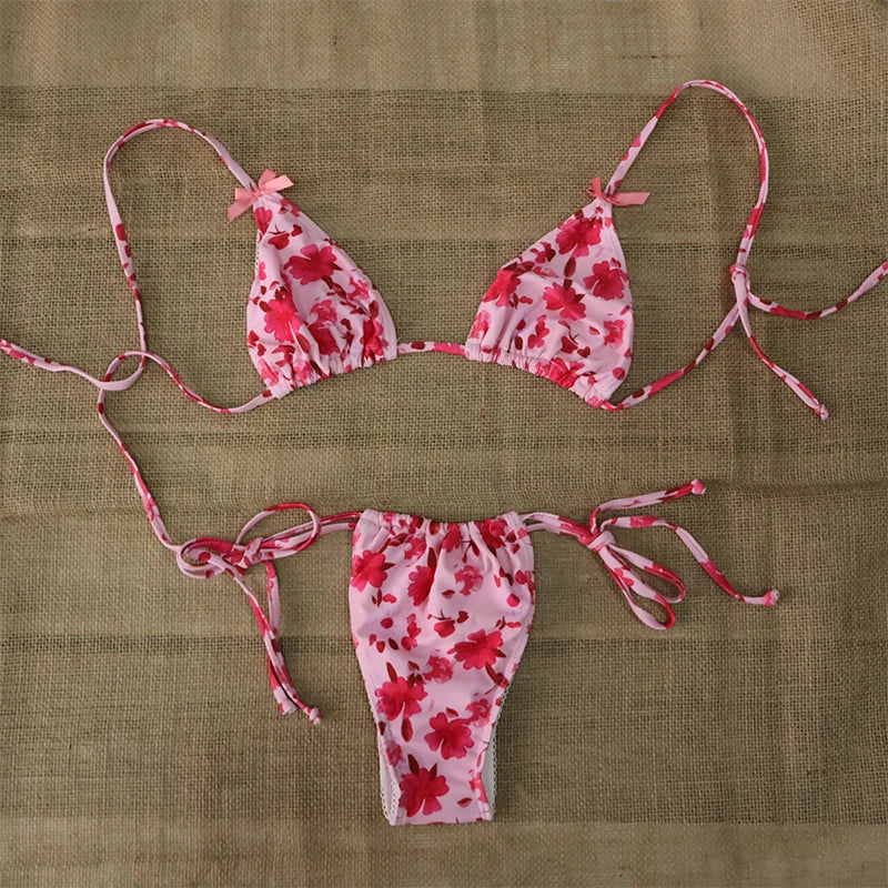 Micro Bikini Push Up Set In Bold Print Brazilian Thong Style