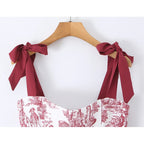 Sexy Women's Print Corset Top Bow Tie Straps Lacing Up Back Top