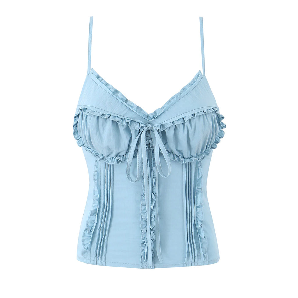 Sleek Backless V Neck Bow Crop Camisole Top